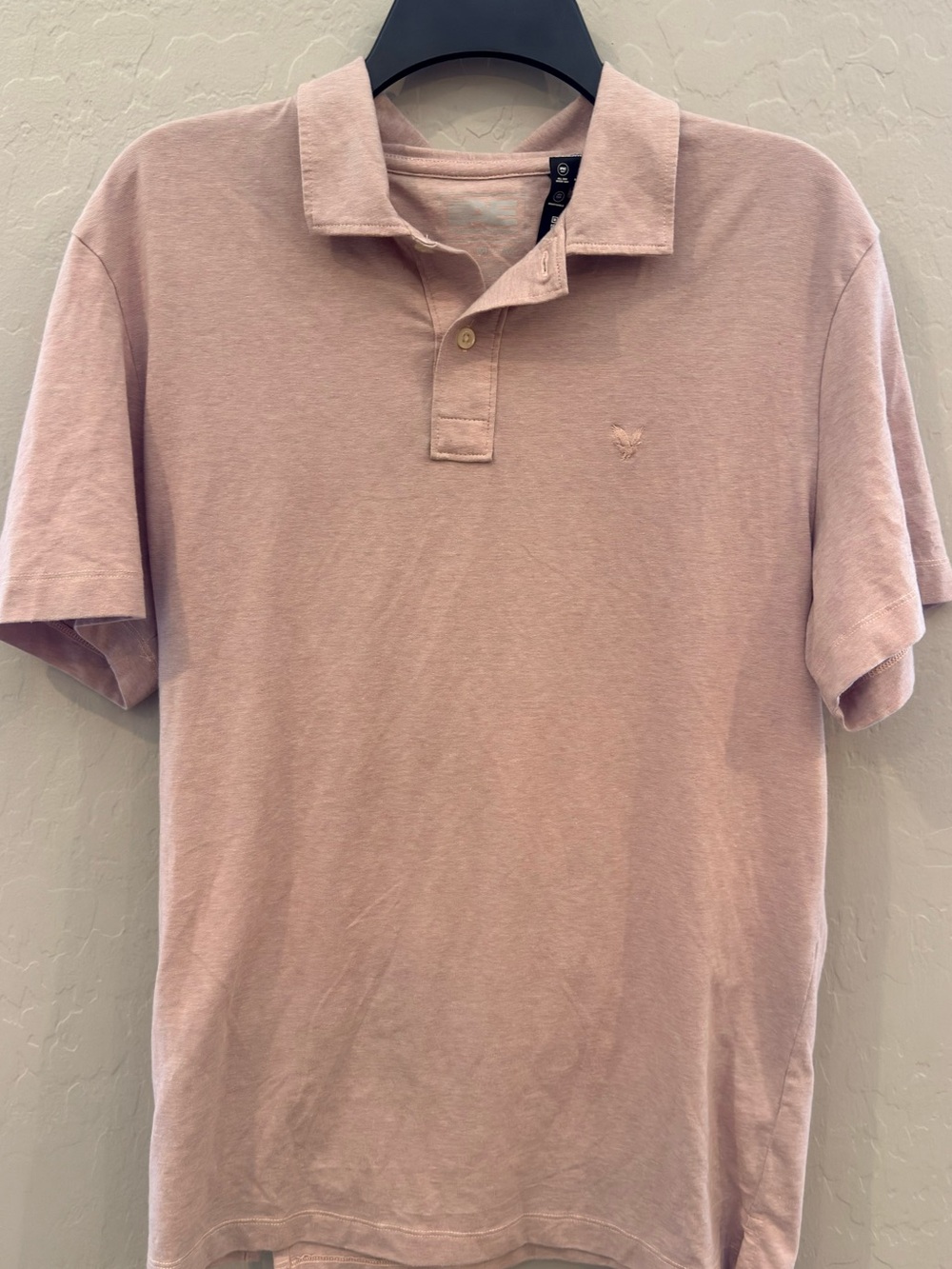 American Eagle Outfitters Men's Pale Pink Polo Shirt